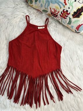LA Hearts • Brick Red Fringe High Neck Tank Top